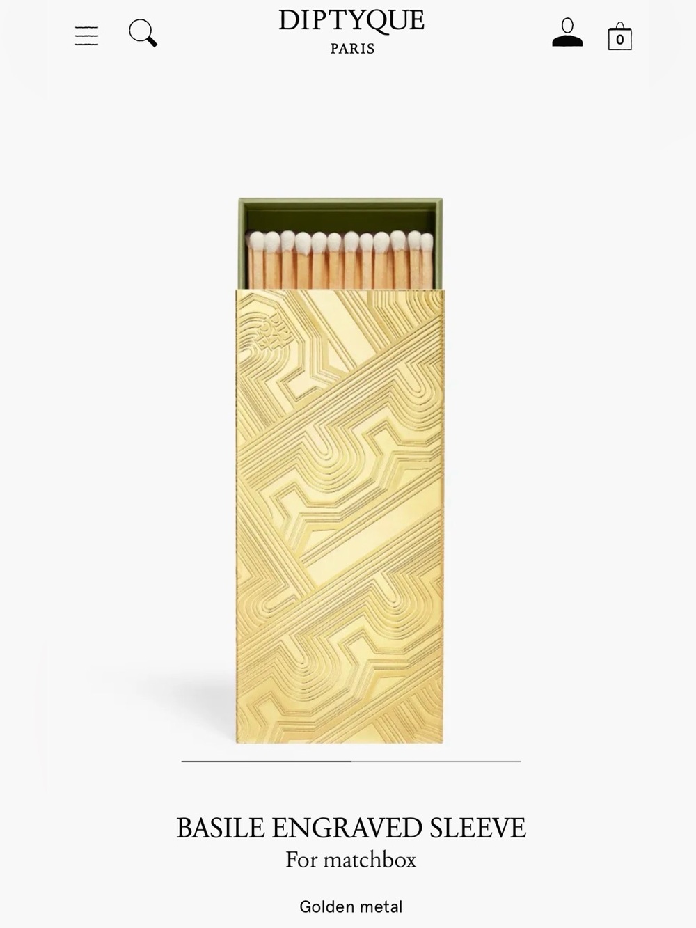 Diptyque Basile Engraved Sleeve for Matchbox